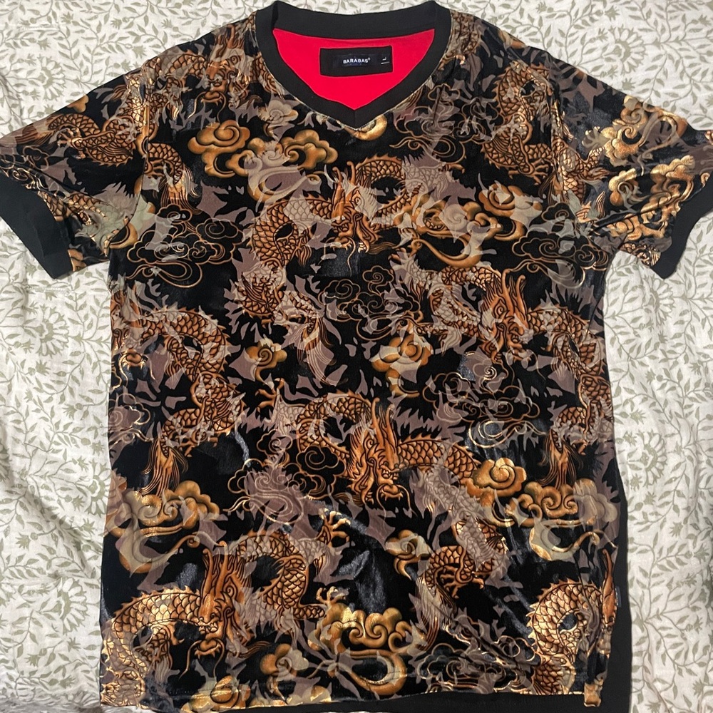 Black and Gold Short Sleeve Tee with Abstract Design